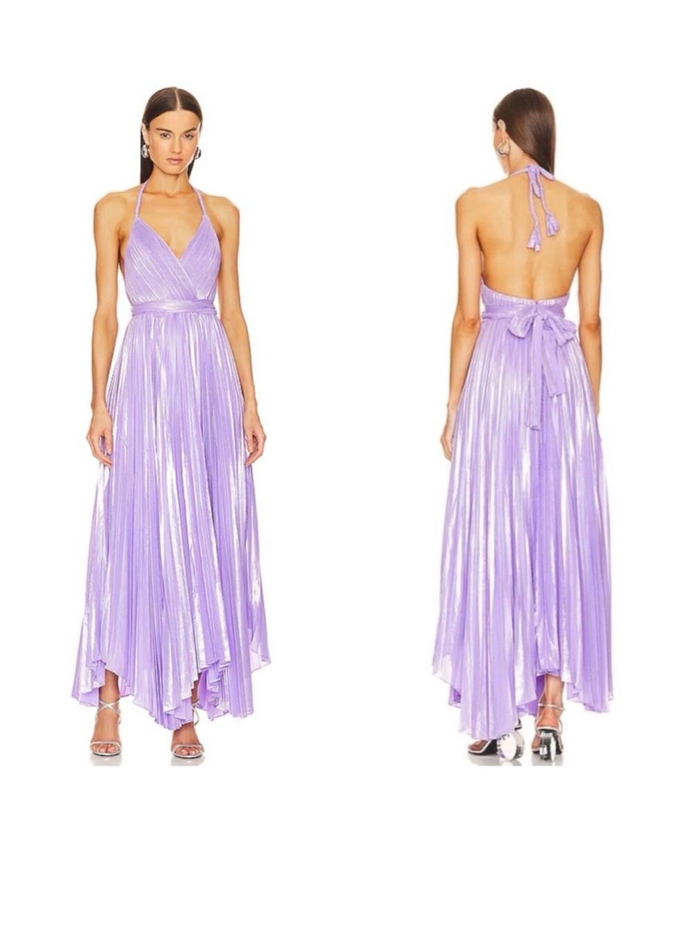 Alice + Olivia Lilac Metallic Halter Maxi Dress